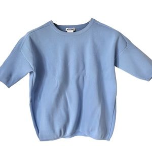 Jil Sander light blue short sleeve ribbed knit sweater